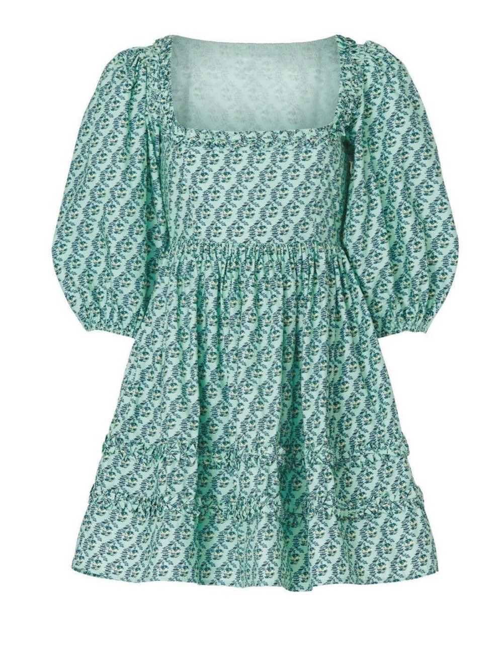 RHODE Mint Green Floral Puff-Sleeve Mini Dress